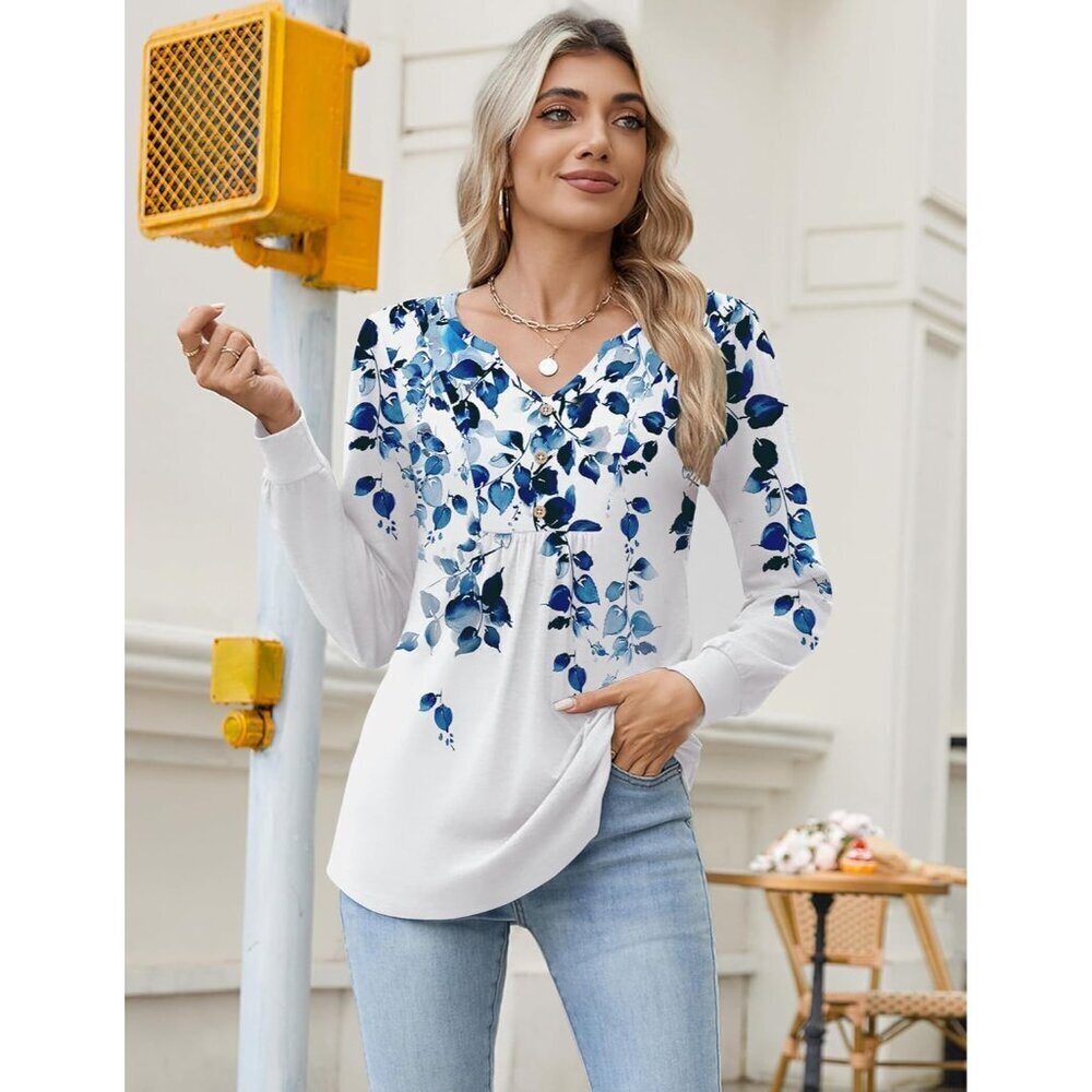 Long Sleeve Women's Shirt Polyester Spandex V-Neck Casual Fall Blouse - Picture 5 of 5